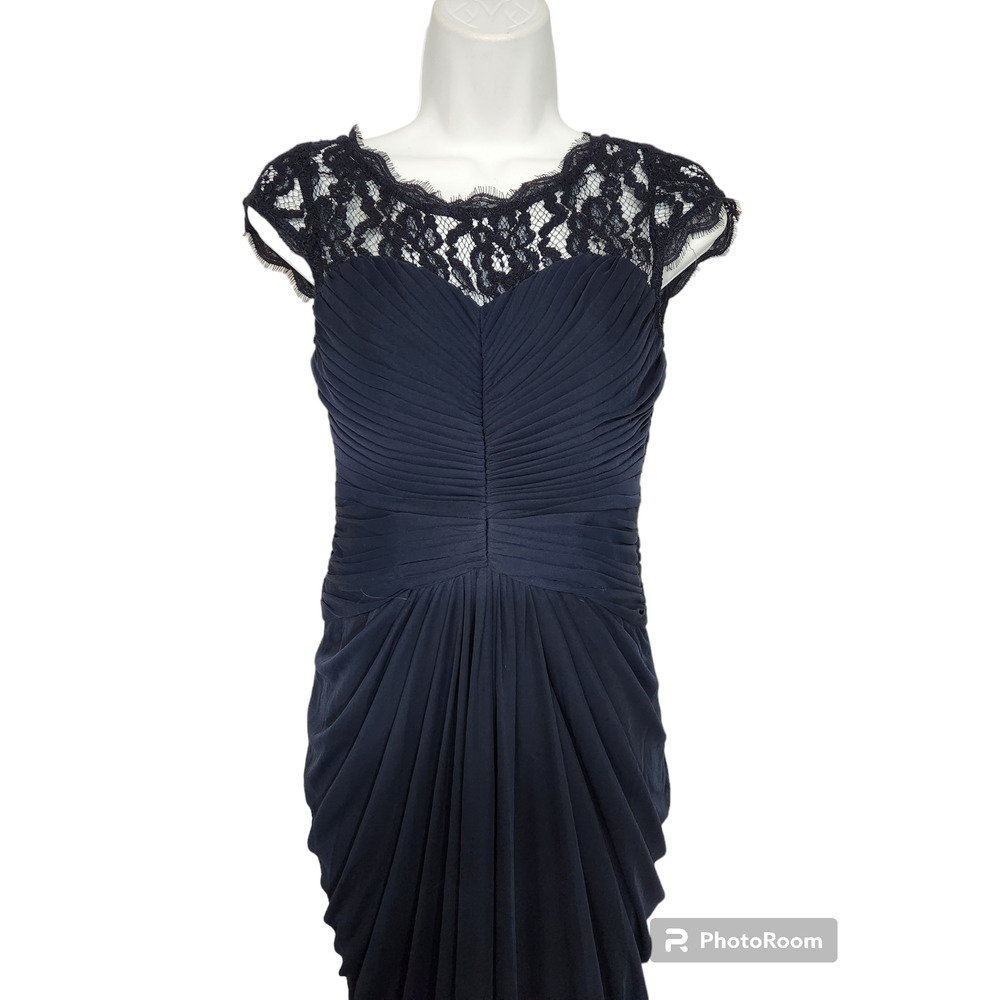 Adrianna Papell Lace Yoke Navy Cocktail Maxi Dress 2 - Picture 2 of 5